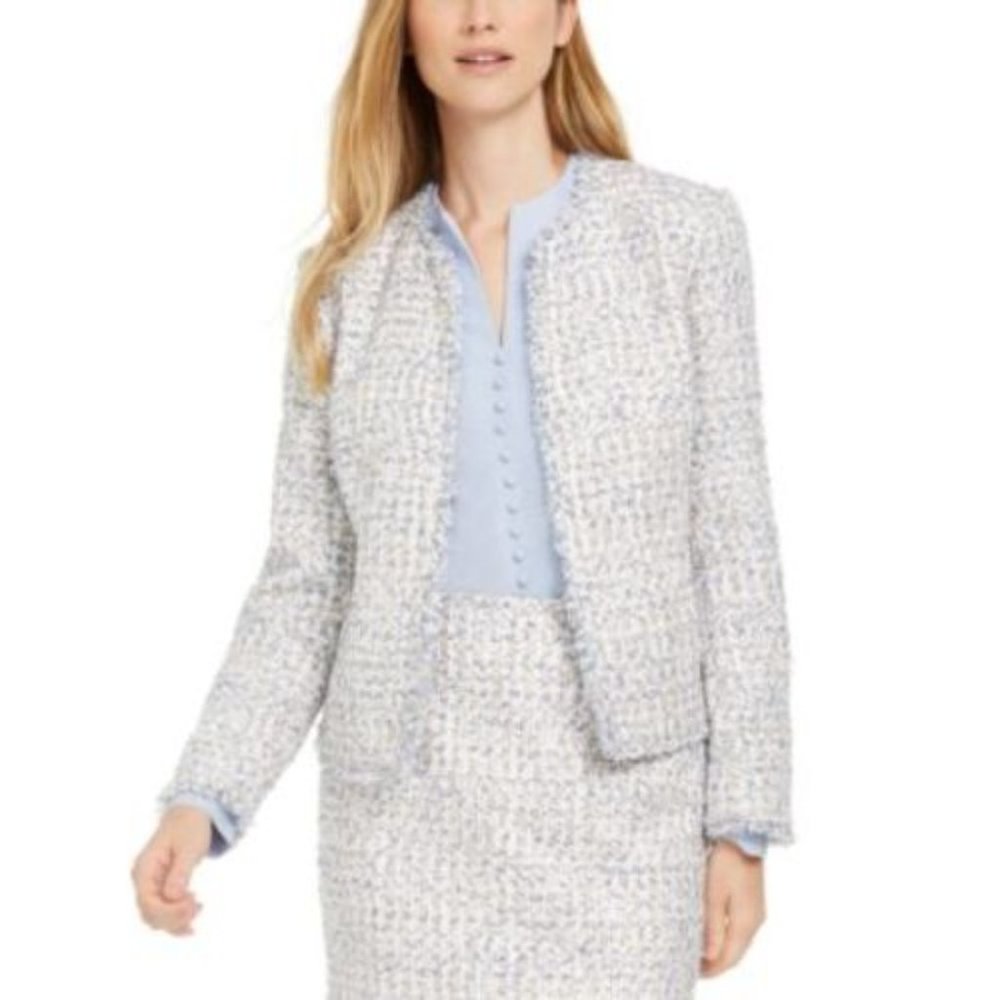 CALVIN KLEIN/G-III APPAREL GROUP OPEN TWEED JACKET, 10/12, GREEN